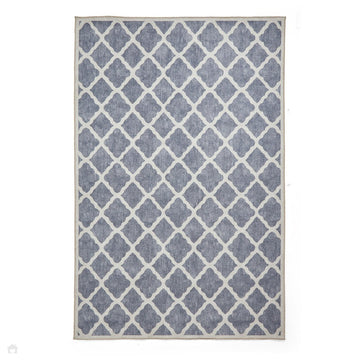 Washable Coral H1063 Modern Distressed Geometric Lattice Textured Recycled Lightweight Printed Polyester Flatweave Blue Rug-Think Rugs-Rug Love - The Most Loved Rug Store